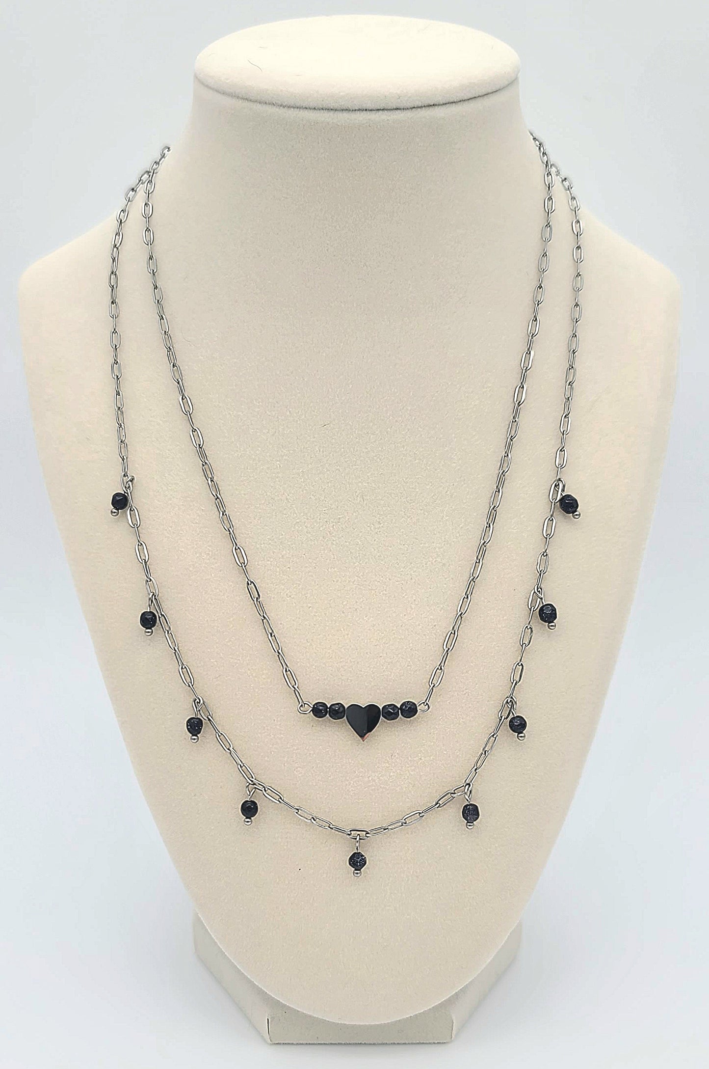 Moonlight Romance Double-Layer Blue Sandstone Heart Necklace
