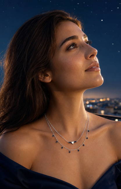 Moonlight Romance Double-Layer Blue Sandstone Heart Necklace