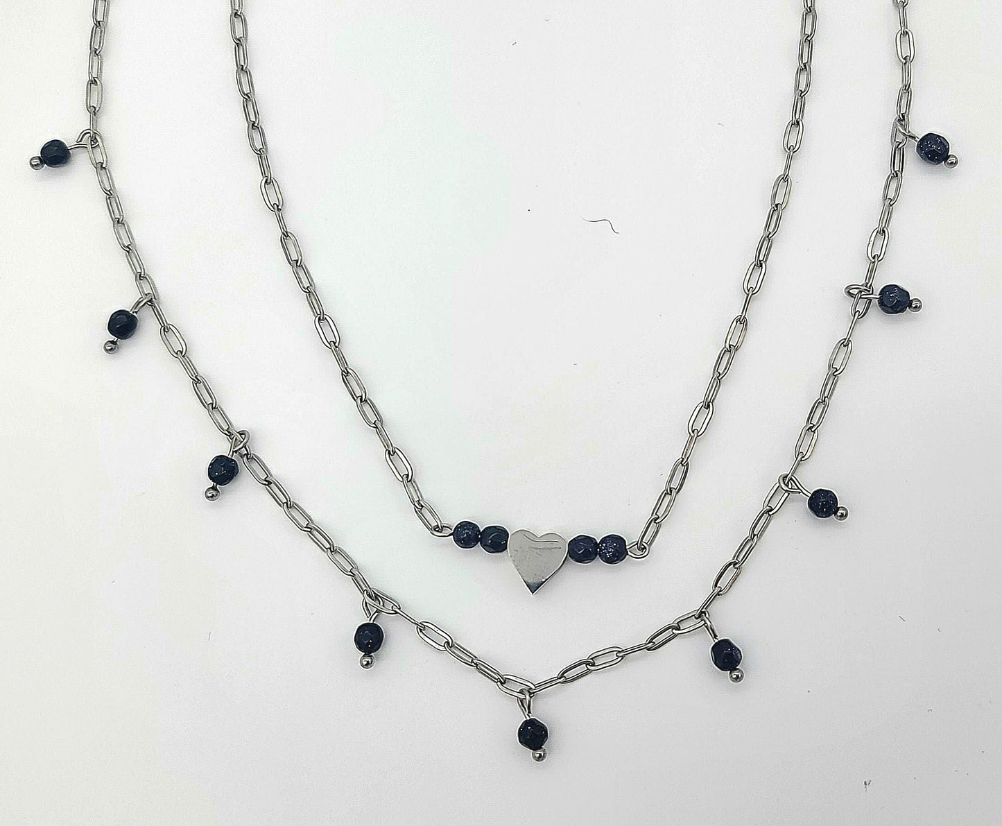 Moonlight Romance Double-Layer Blue Sandstone Heart Necklace