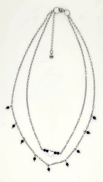 Moonlight Romance Double-Layer Blue Sandstone Heart Necklace