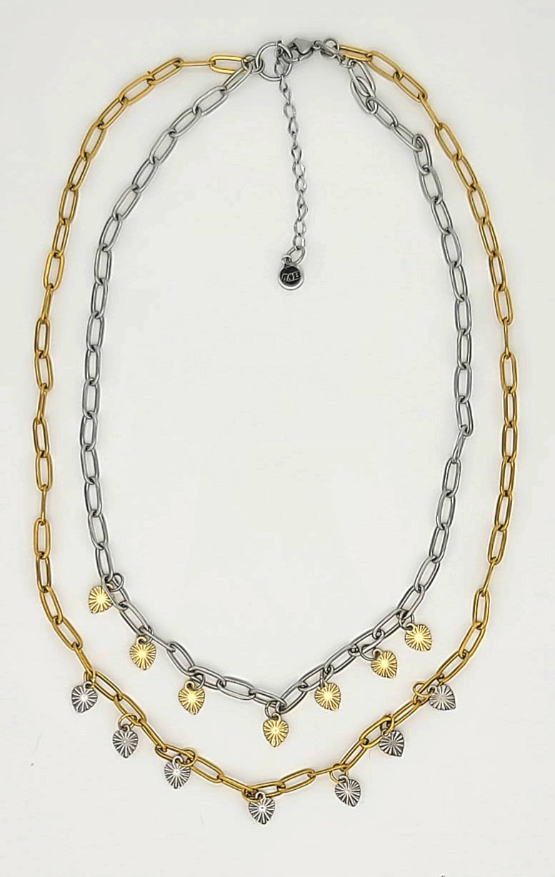 Opposites Attract Two-Tone 2 Layered Heart Necklace