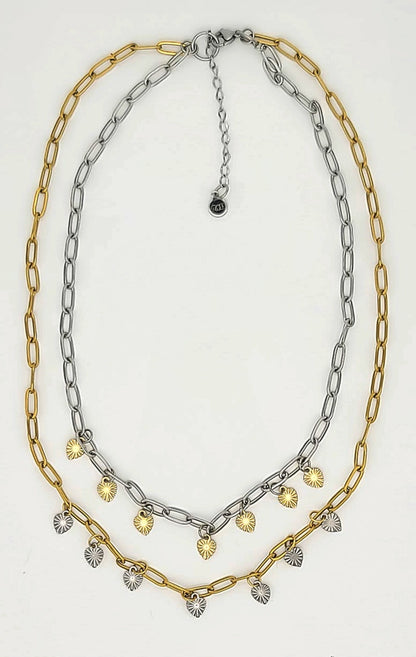 Opposites Attract Two-Tone 2 Layered Heart Necklace