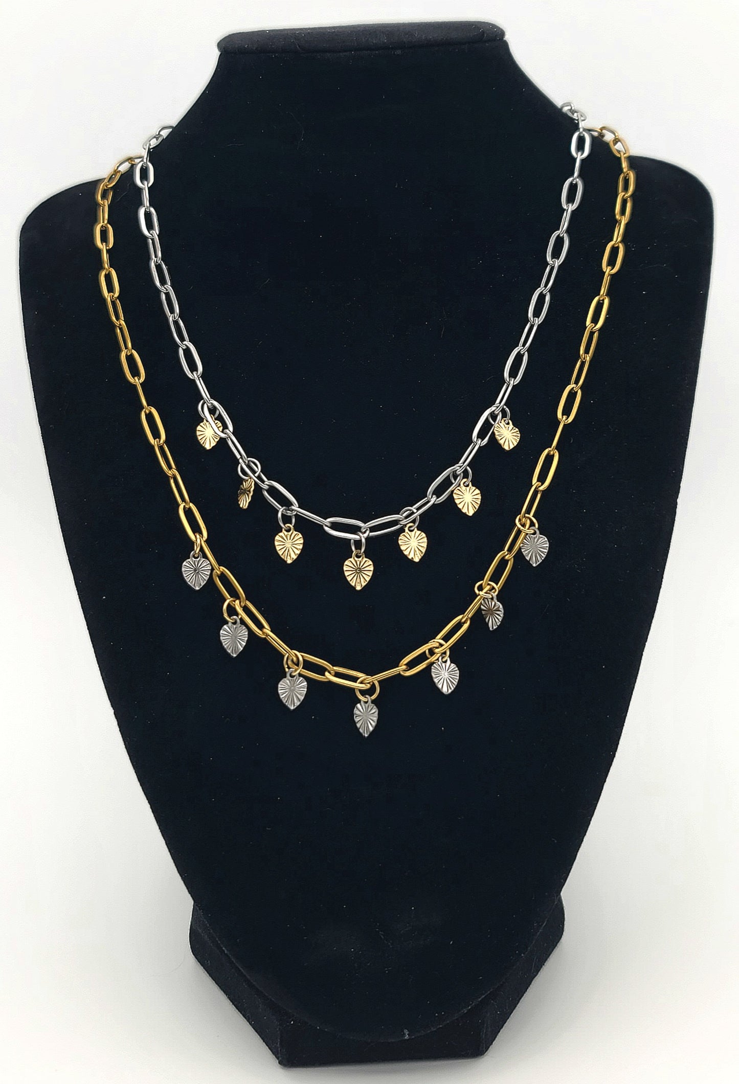 Opposites Attract Two-Tone 2 Layered Heart Necklace