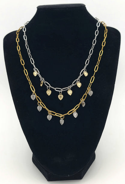 Opposites Attract Two-Tone 2 Layered Heart Necklace