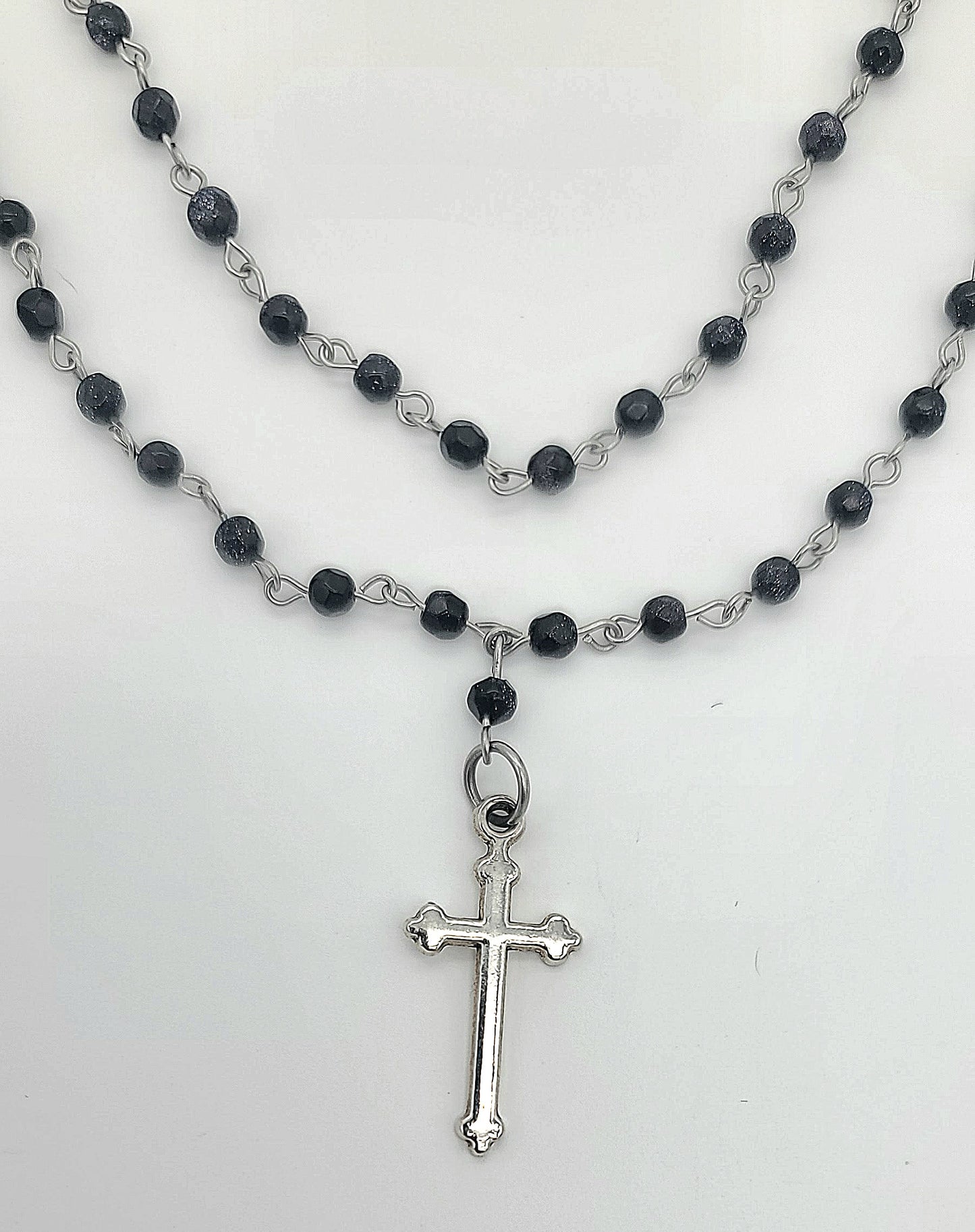 Starlit Faith Two-Tier Blue Sandstone Cross Necklace
