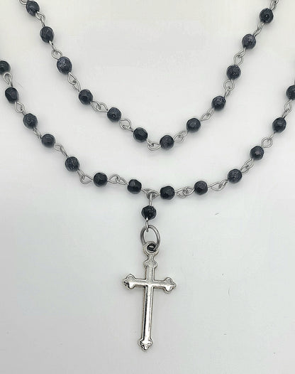 Starlit Faith Two-Tier Blue Sandstone Cross Necklace