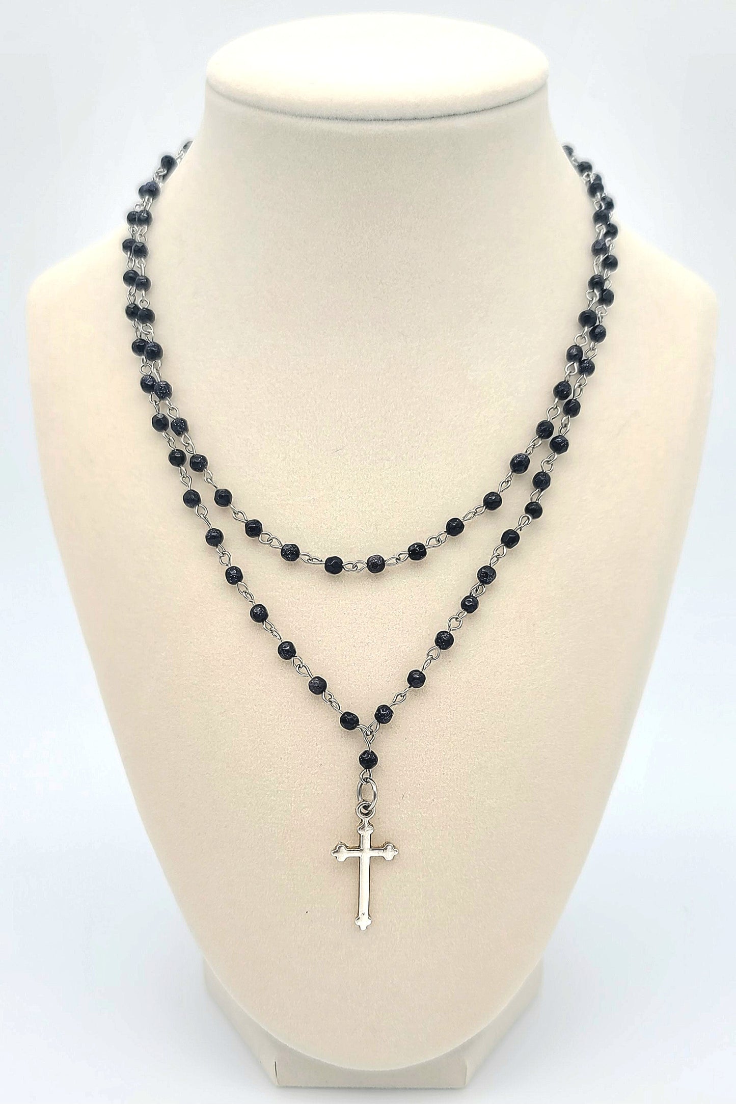 Starlit Faith Two-Tier Blue Sandstone Cross Necklace