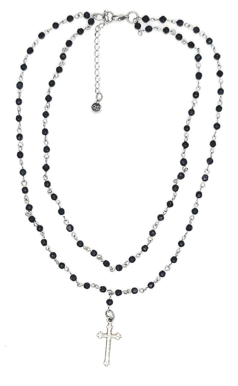 Starlit Faith Two-Tier Blue Sandstone Cross Necklace