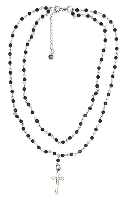 Starlit Faith Two-Tier Blue Sandstone Cross Necklace