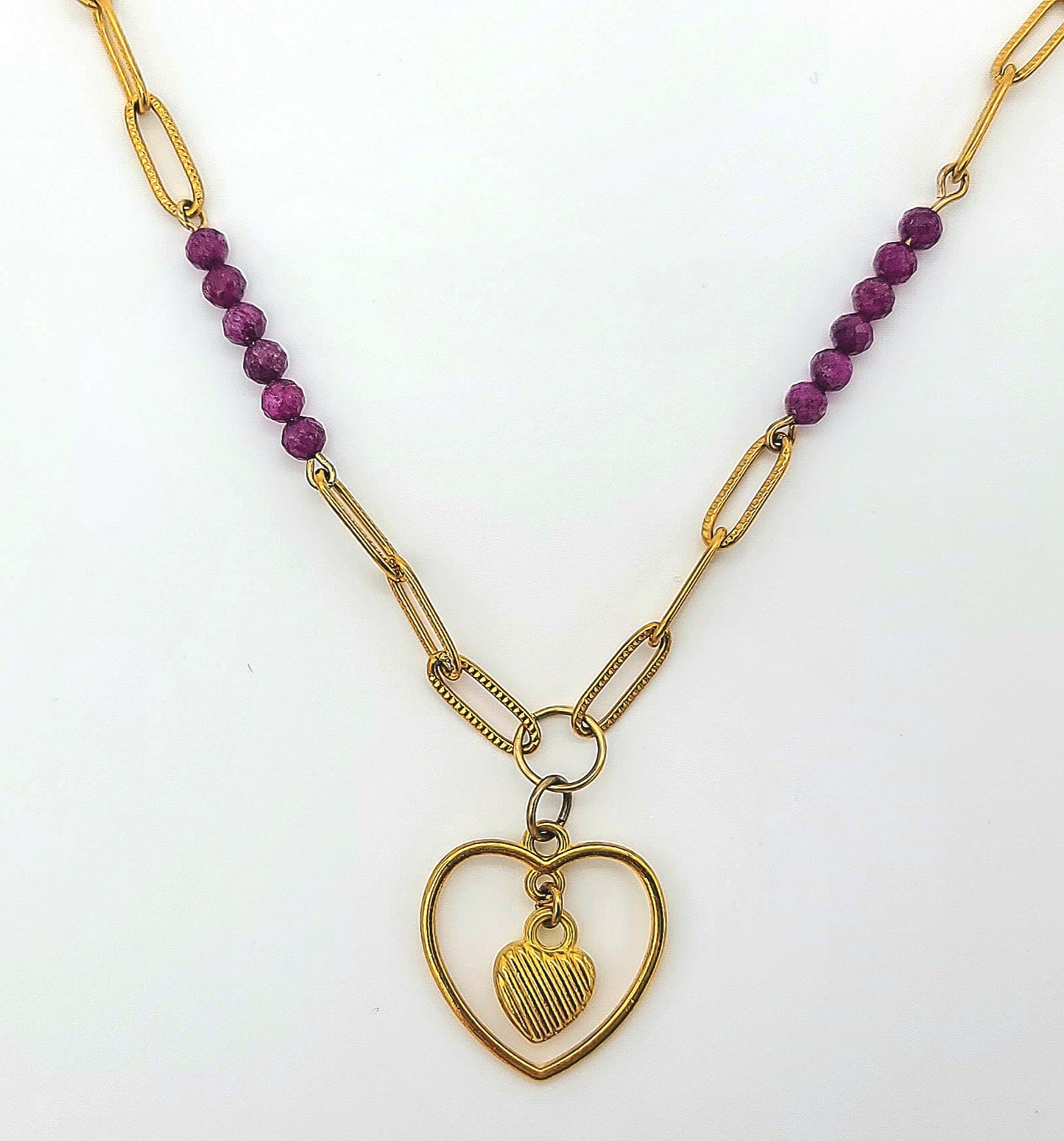 Double-Hearted Ruby Embrace Necklace