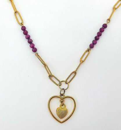 Double-Hearted Ruby Embrace Necklace