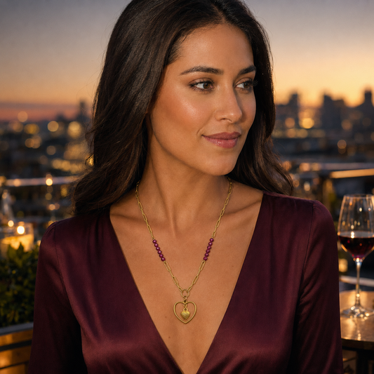 Double-Hearted Ruby Embrace Necklace