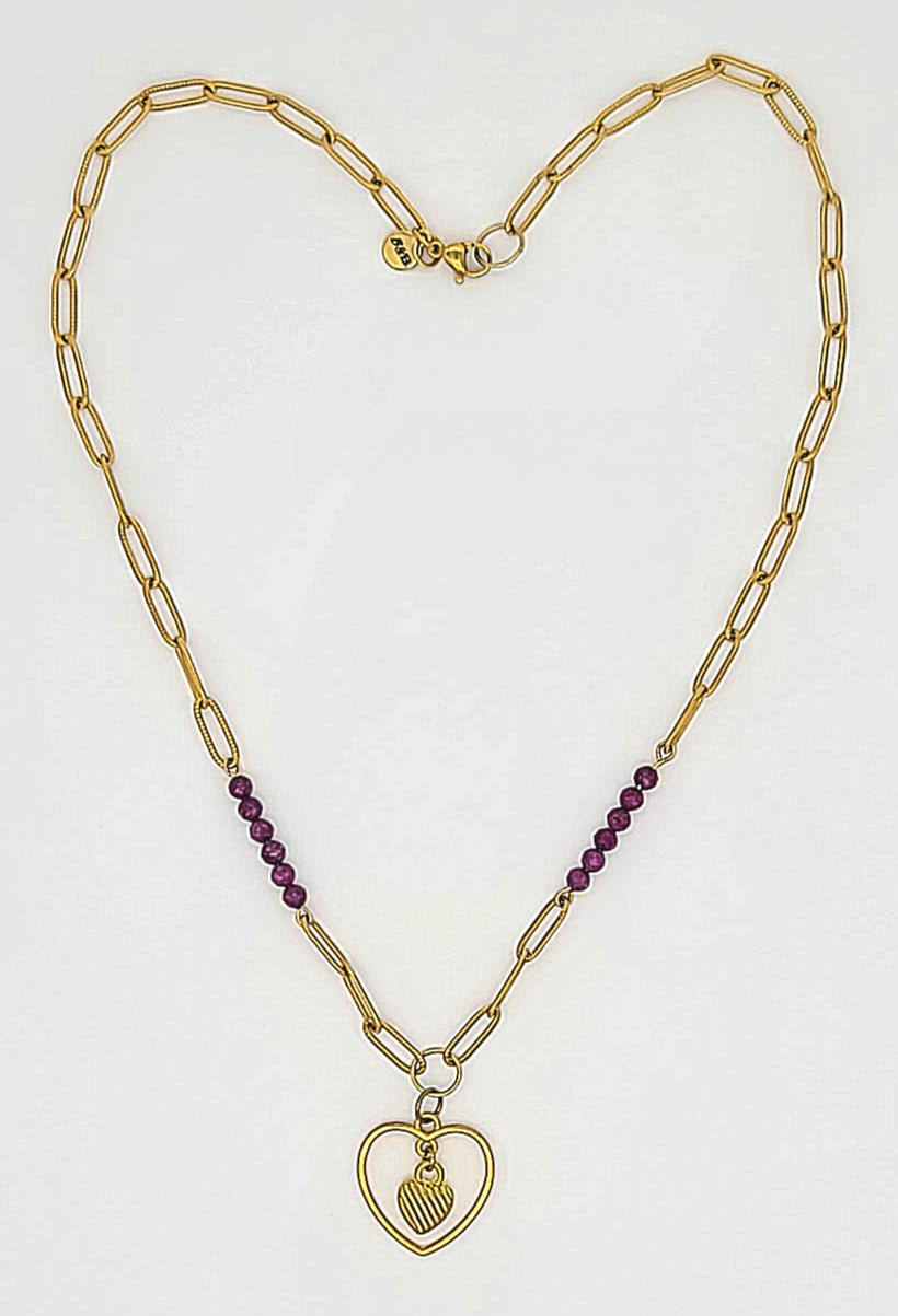 Double-Hearted Ruby Embrace Necklace