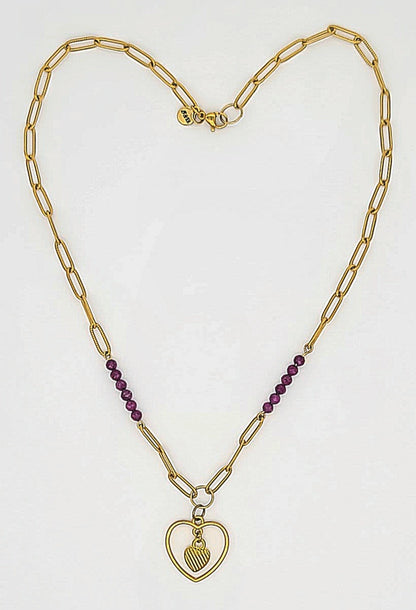 Double-Hearted Ruby Embrace Necklace