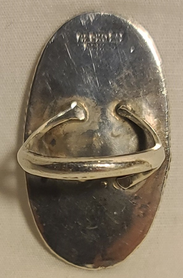 Abalone Marijuana Leaf Vintage Sterling Silver Ring, Size 7