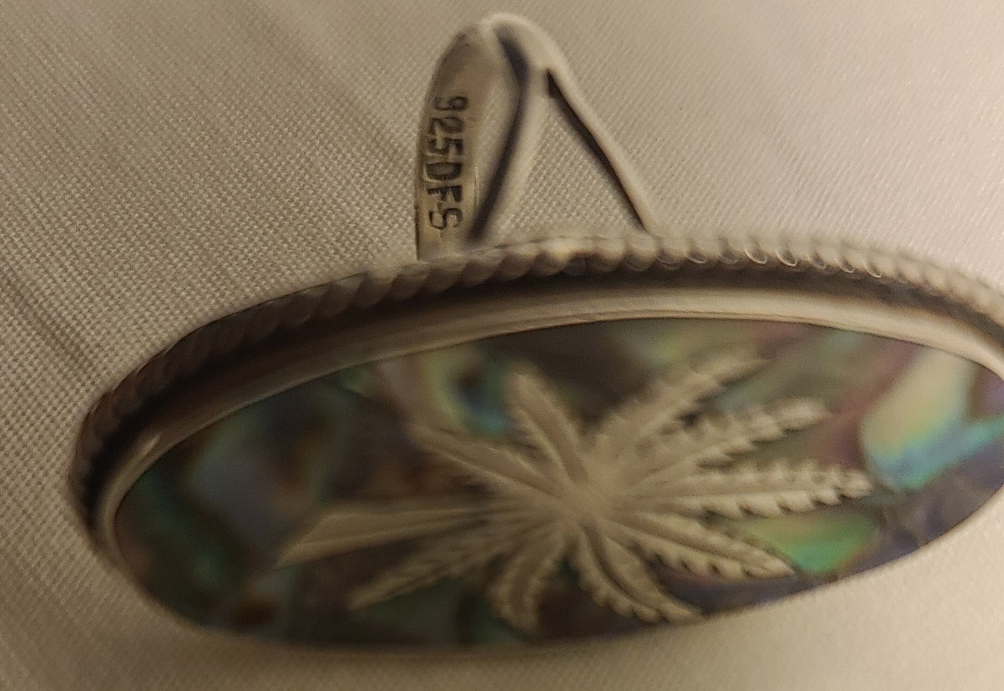 Abalone Marijuana Leaf Vintage Sterling Silver Ring, Size 7