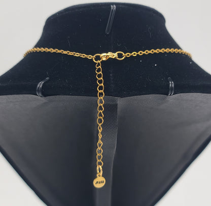 Floral Bead with Alternating Faceted Red Bead & Shell Pearl Gold Stainless Steel Chain Necklace
