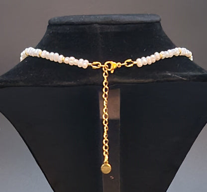 Baroque Pearl with Natural Emerald Beads 17"+2.5" 18k Gold Stainless Dainty Necklace
