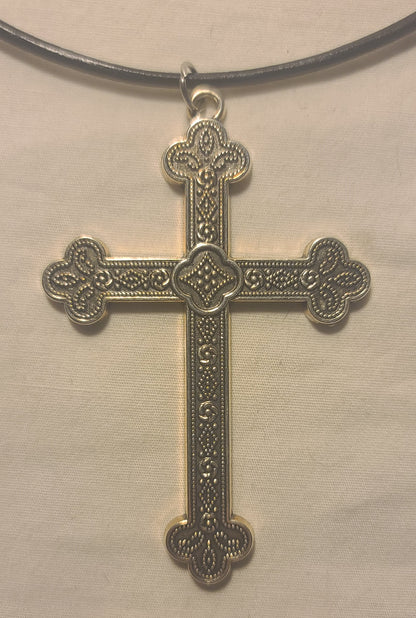 Large Pewter Trefoil Cross Necklace