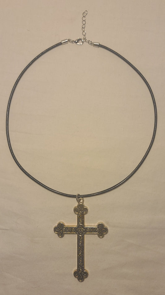 Large Pewter Trefoil Cross Necklace