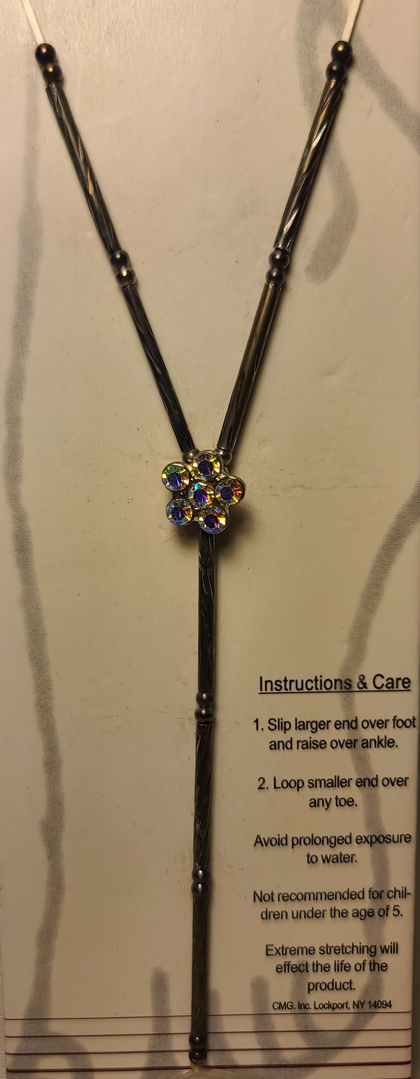 Black Beaded Fashion Foot Jewelry with Rhinestone Flower Accent