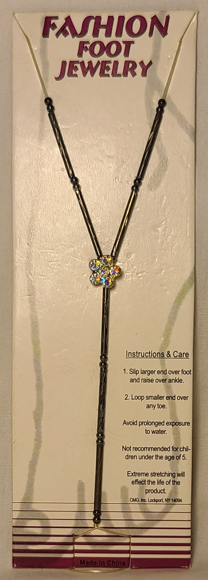 Black Beaded Fashion Foot Jewelry with Rhinestone Flower Accent