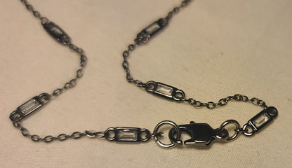 Black Triangle Pendant Necklace Handmade Stainless Steel with White Rhinestones