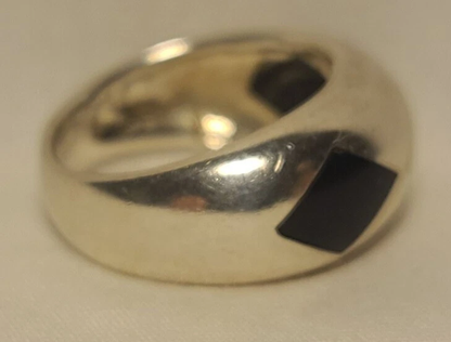 Sterling Silver Ring 7.25 – Onyx & Mother of Pearl Inlay – .925 JS Wide Band