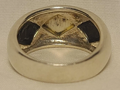 Sterling Silver Ring 7.25 – Onyx & Mother of Pearl Inlay – .925 JS Wide Band