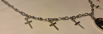 Multiple Cross & Floral Cabochon Pendant Necklace