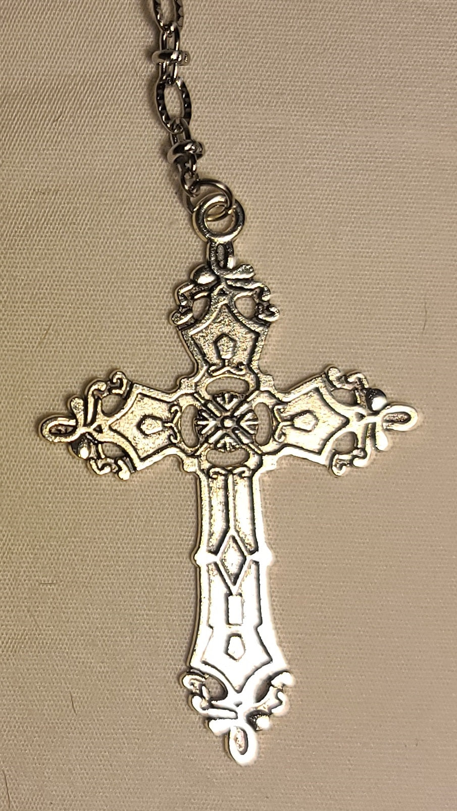 Multiple Cross & Floral Cabochon Pendant Necklace
