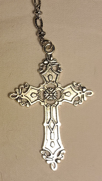 Multiple Cross & Floral Cabochon Pendant Necklace