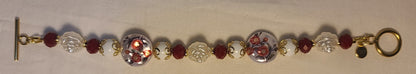 Celebration of Red Acrylic Gem & Floral Bead Necklace, Bracelet & Earrings Set Gold Stainless Steel