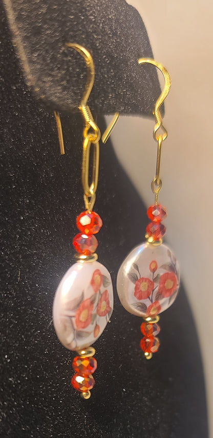 Celebration of Red Acrylic Gem & Floral Bead Necklace, Bracelet & Earrings Set Gold Stainless Steel