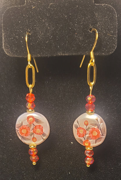 Celebration of Red Acrylic Gem & Floral Bead Necklace, Bracelet & Earrings Set Gold Stainless Steel