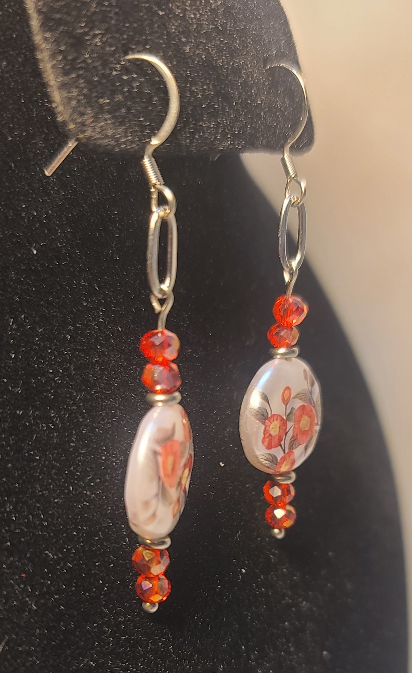 Celebration of Red Acrylic Gem & Floral Bead Necklace, Bracelet & Earrings Set Stainless Steel