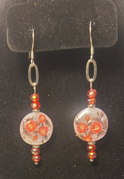 Celebration of Red Acrylic Gem & Floral Bead Necklace, Bracelet & Earrings Set Stainless Steel