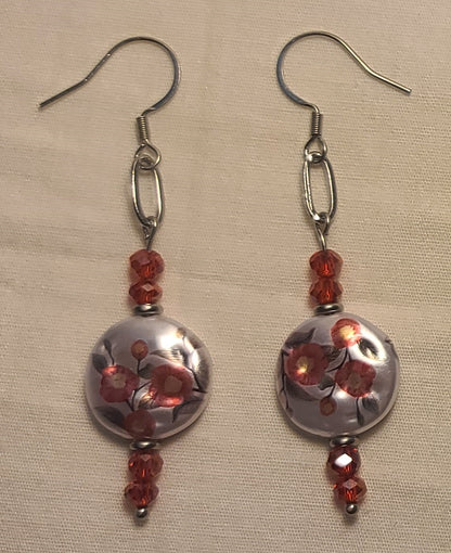 Celebration of Red Acrylic Gem & Floral Bead Necklace, Bracelet & Earrings Set Stainless Steel