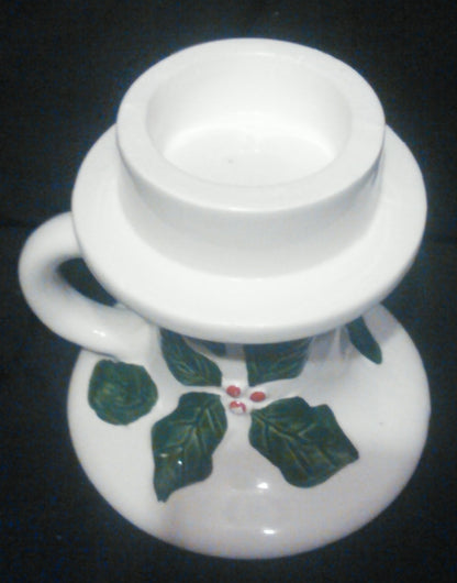 Vintage Ceramic Christmas Candle Holder – Holly Leaves & Berries