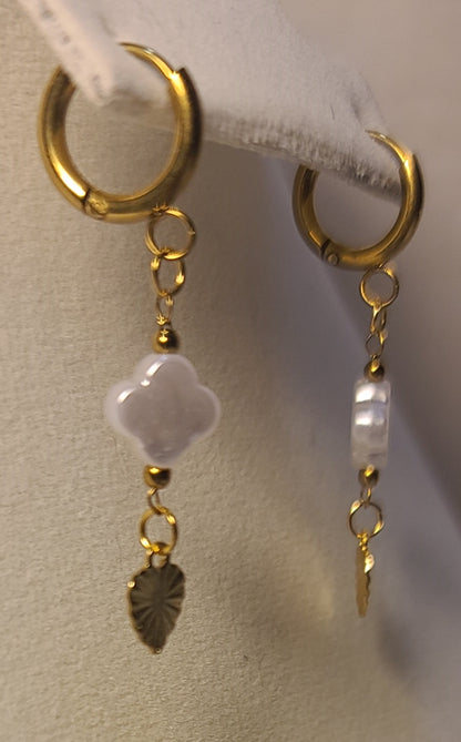 Clover & Sunburst Heart Hinged Huggie Hoop Earrings Gold-Toned Stainless Steel 1.5"