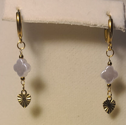 Clover & Sunburst Heart Hinged Huggie Hoop Earrings Gold-Toned Stainless Steel 1.5"