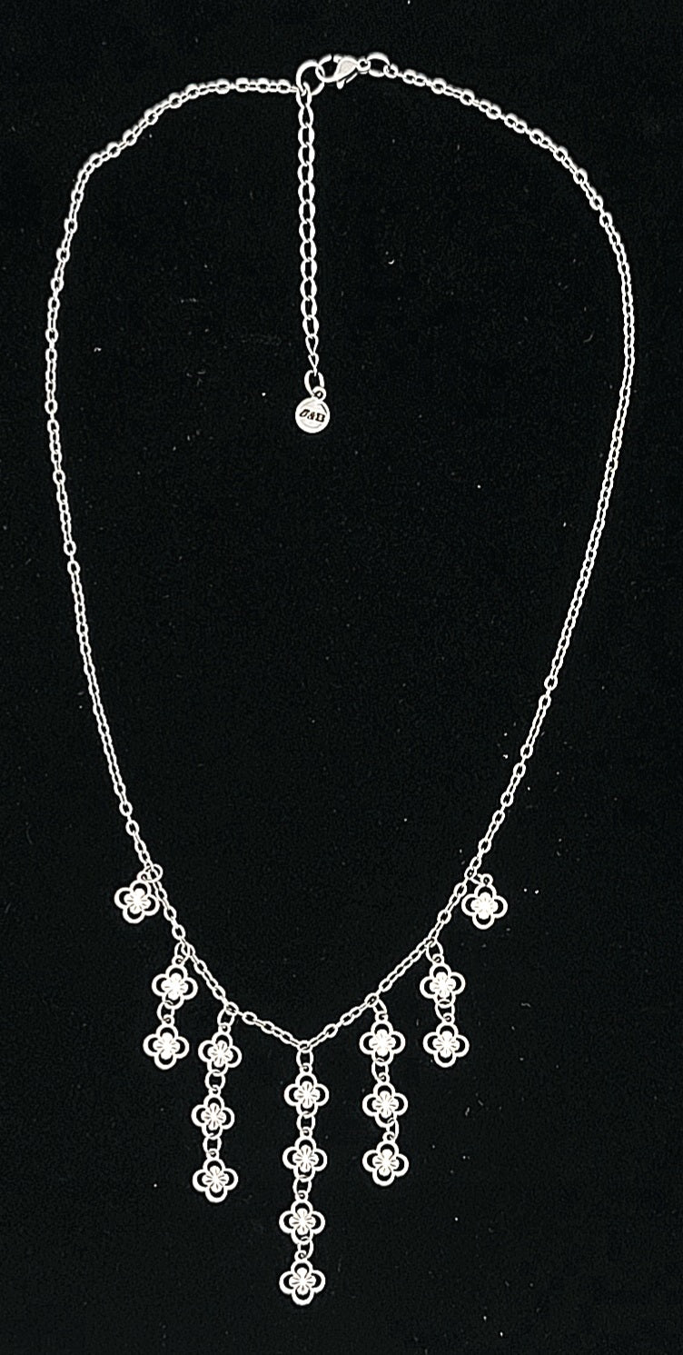 Clovers and Starcoin Cascade Stainless Steel Necklace