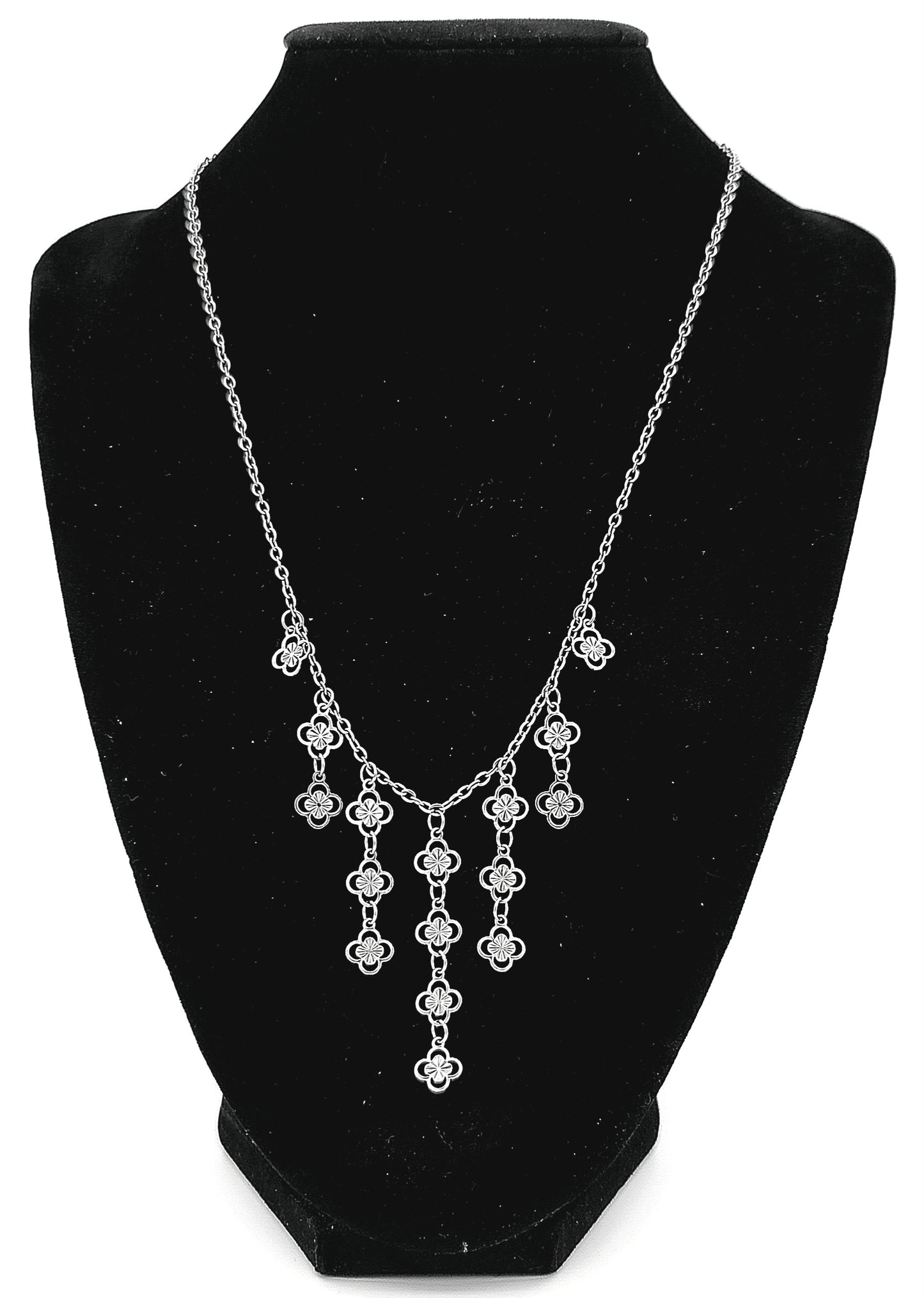 Clovers and Starcoin Cascade Stainless Steel Necklace