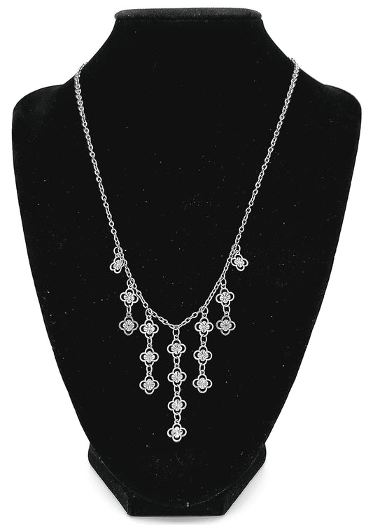 Clovers and Starcoin Cascade Stainless Steel Necklace