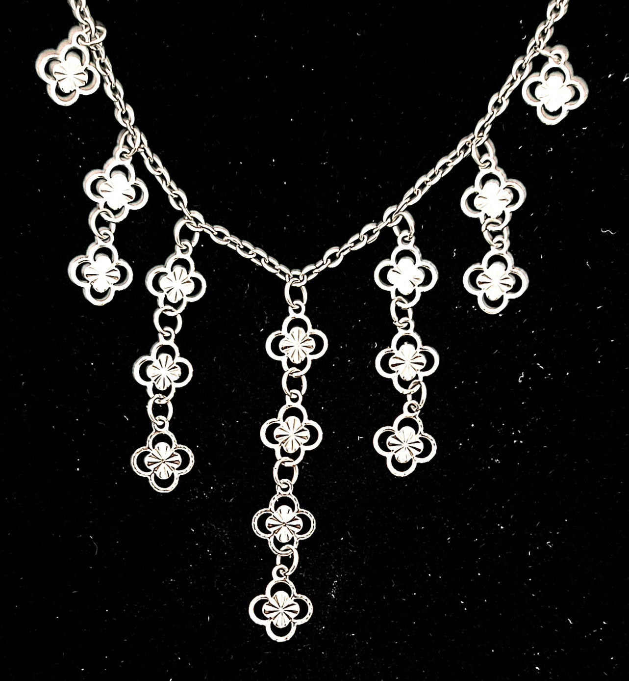 Clovers and Starcoin Cascade Stainless Steel Necklace