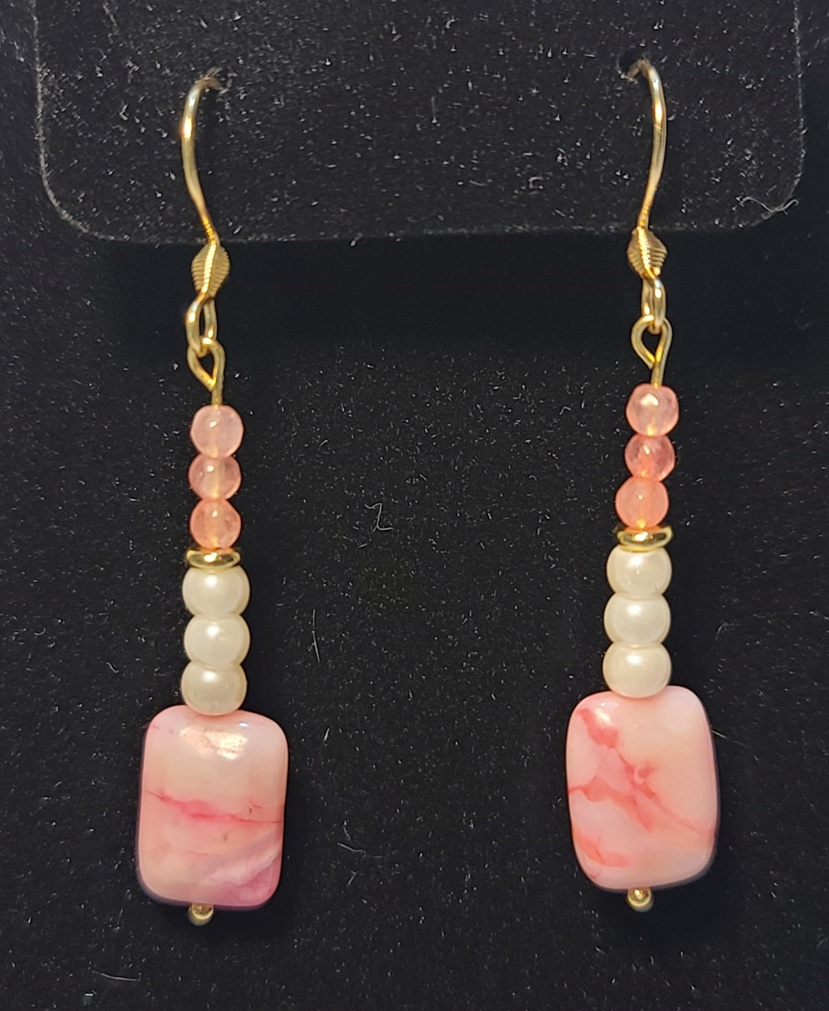 Dainty Faux Pearl with Pink Quartz Bracelet, Earrings, & Necklace Set