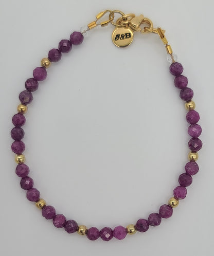 Dainty Natural Ruby Bead with Gold Stainless Spacers Bracelet 6.5"