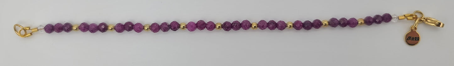 Dainty Natural Ruby Bead with Gold Stainless Spacers Bracelet 6.5"