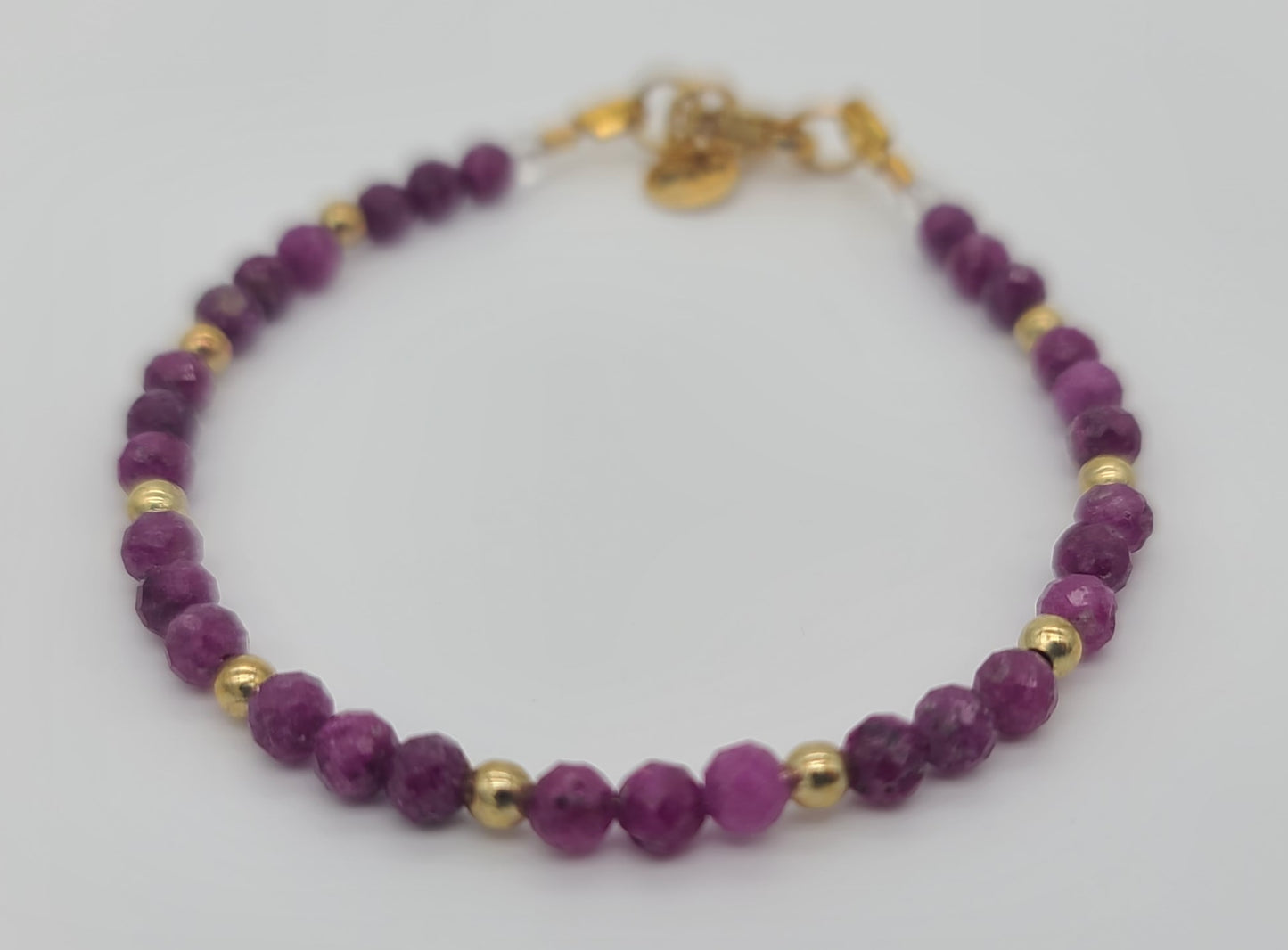 Dainty Natural Ruby Bead with Gold Stainless Spacers Bracelet 6.5"