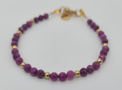 Dainty Natural Ruby Bead with Gold Stainless Spacers Bracelet 6.5"